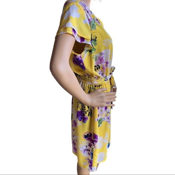 CHRISTOPHER & BANKS Dress Yellow Violet Floral Short Sleeve Knee Length Sz Small - Picture 5 of 15